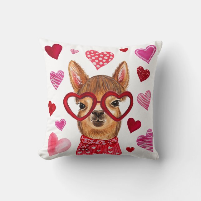Llama Love Decorative Valentine's Day Throw Pillow (Front)