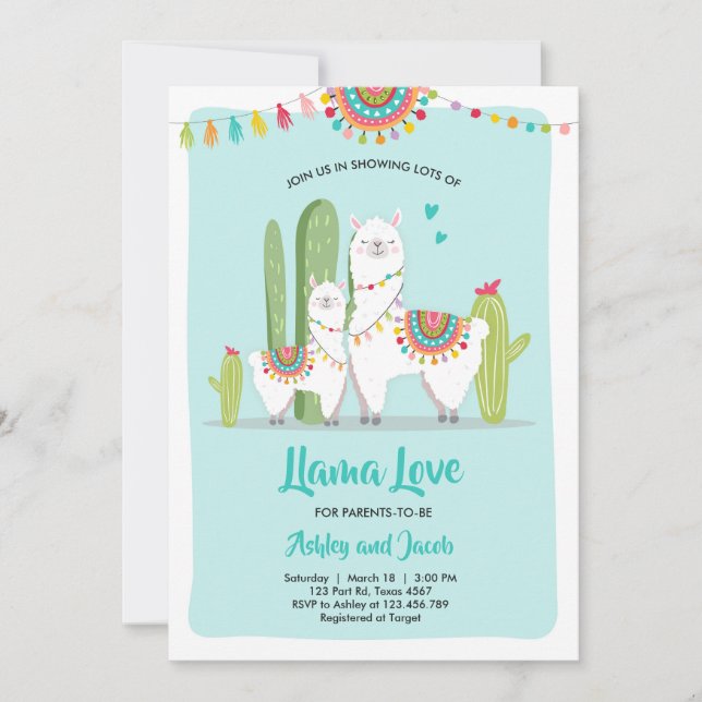 Llama Love Fiesta Boy Blue Baby Shower Invitation (Front)