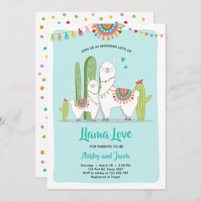 Llama Love Fiesta Boy Blue Baby Shower Invitation (Front/Back)