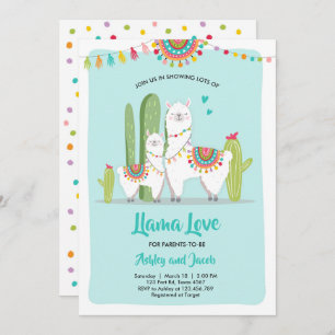 Llama Love Fiesta Boy Blue Baby Shower Invitation