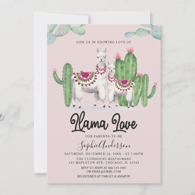  Llama Love Fiesta Cactus Mexican Baby Shower Invitation (Front)