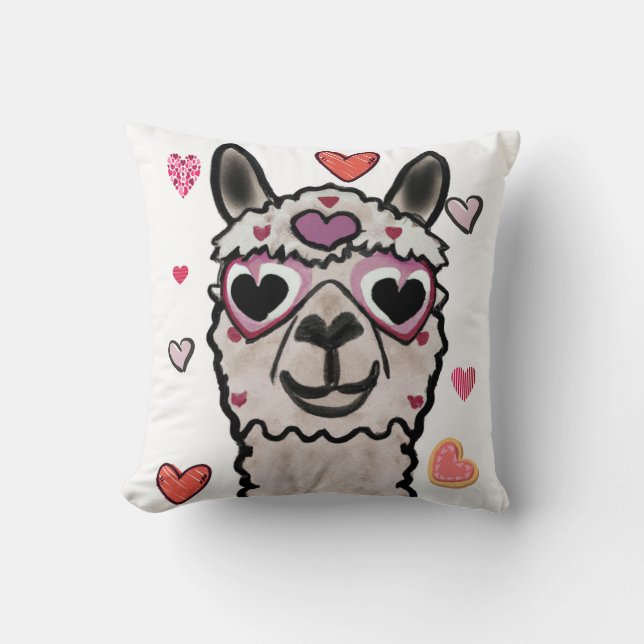 Llama Love Hearts Valentine's Cushion (Front)