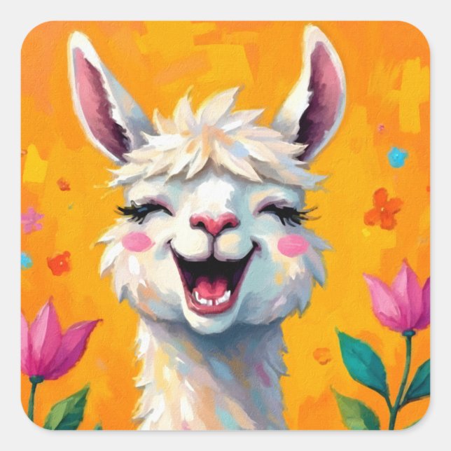 Llama Love in Bloom Square Sticker (Front)