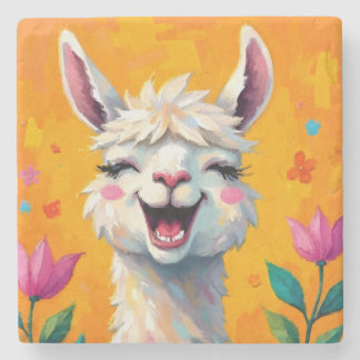 Llama Love in Bloom Stone Coaster