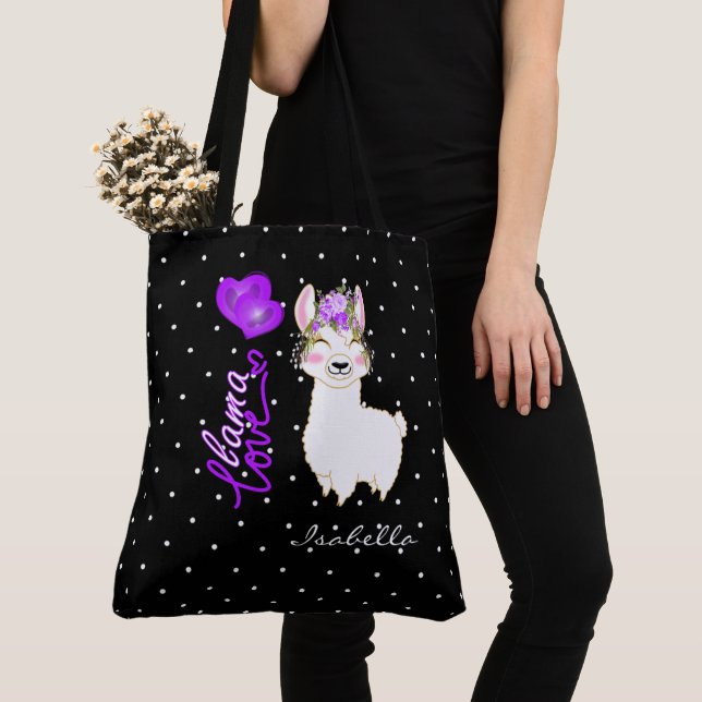 Llama Love - Purple Tote Bag (Close Up)