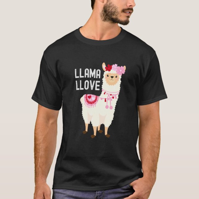 Llama Love Valentines Day Llama T-Shirt (Front)