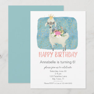 Llama Love Watercolor Cute Fun Birthday Party Invitation