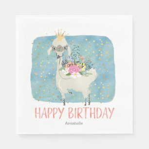Llama Love Watercolor Cute Fun Birthday Party Napkin