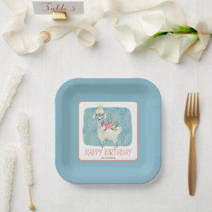 Llama Love Watercolor Cute Fun Birthday Party Paper Plate