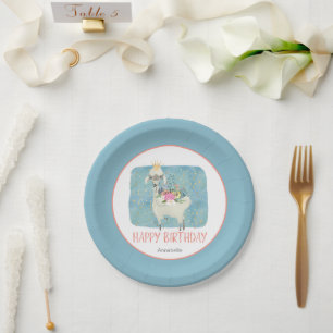 Llama Love Watercolor Cute Fun Birthday Party Paper Plate