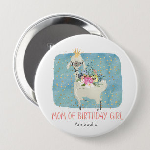 Llama Love Watercolor Cute Mum of Birthday Girl  10 Cm Round Badge
