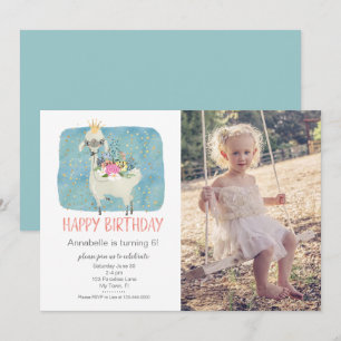 Llama Love Watercolor Cute Photo Birthday Party Invitation