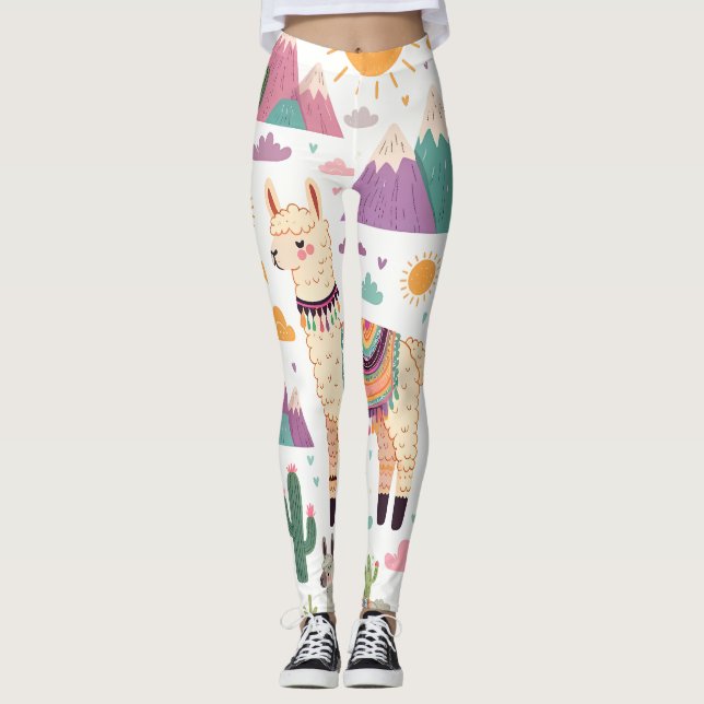 Llama Love: Whimsical Pattern Delight Leggings (Front)