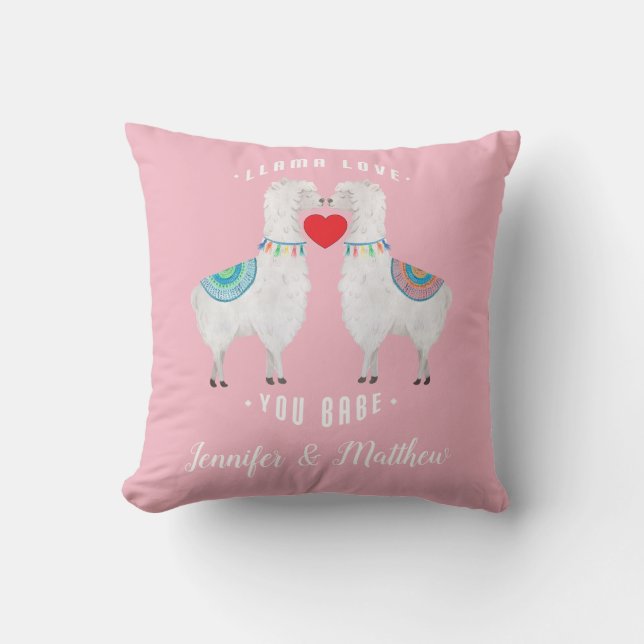 Llama Love You Babe Custom Couples Names Cushion (Front)