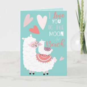 Llama Love you to the Moon Valentine Holiday Card