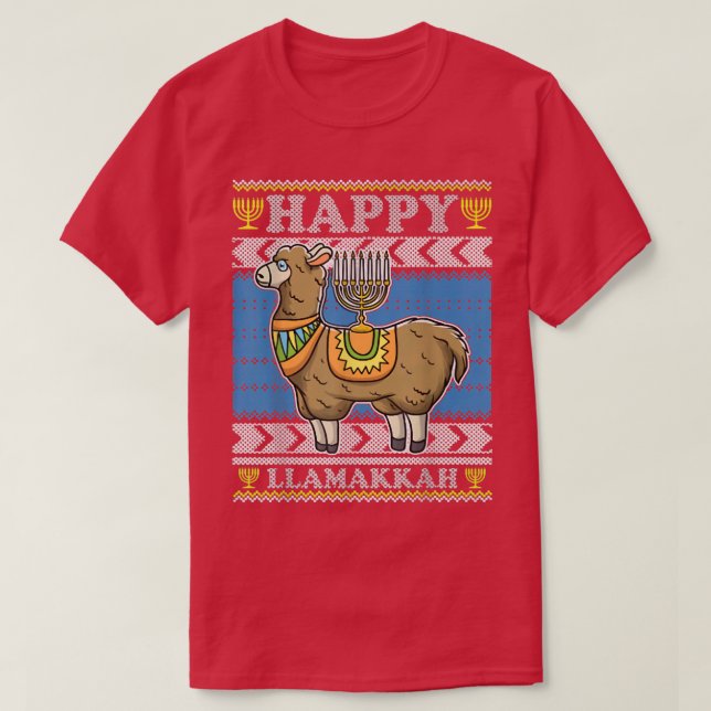 Llama Lover Ugly Christmas Sweater Funny Jewish Ha (Design Front)