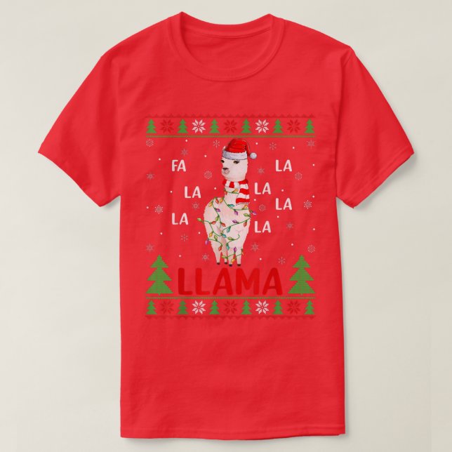 Llama Lover Xmas Lights Ugly Fa La La Llama Christ T-Shirt (Design Front)