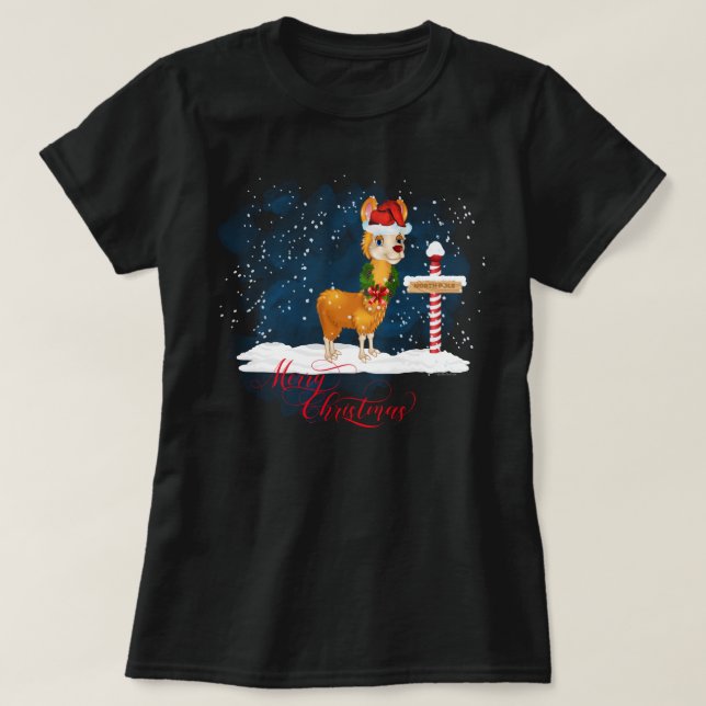 Llama Lovers Christmas North Pole T-Shirt (Design Front)