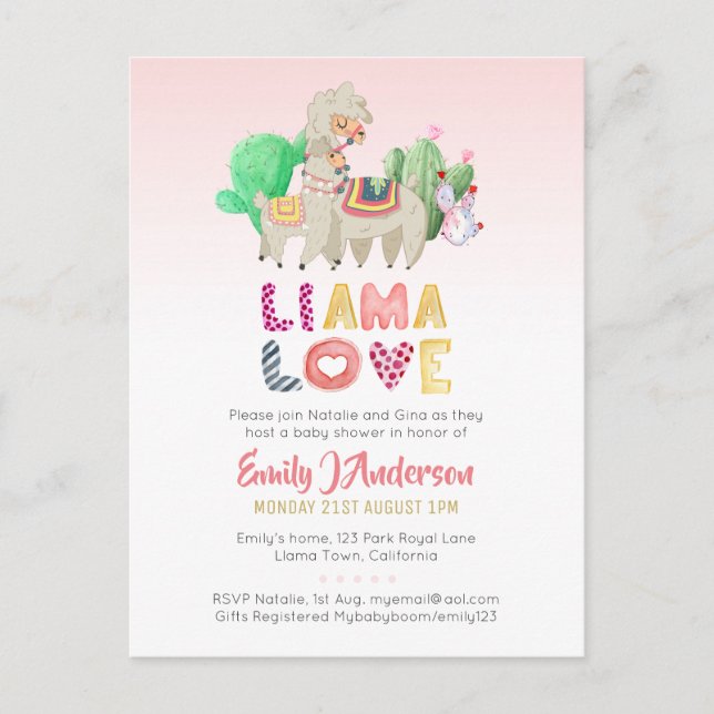 Llama Mama Baby Fiesta Cacti Fun Modern Girl Boy Postcard (Front)