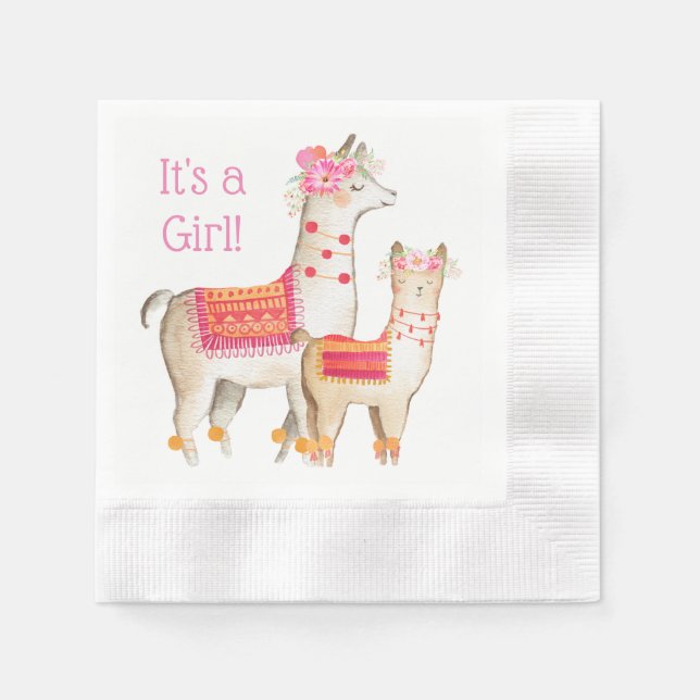 Llama Mama Baby Girl Shower Napkins (Front)