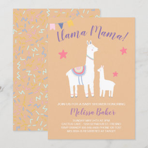 Llama Mama Baby Llama Peach Purple Baby Shower Invitation
