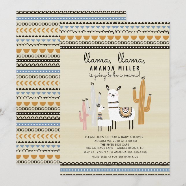 Llama Mama Baby Shower Invitation (Front/Back)