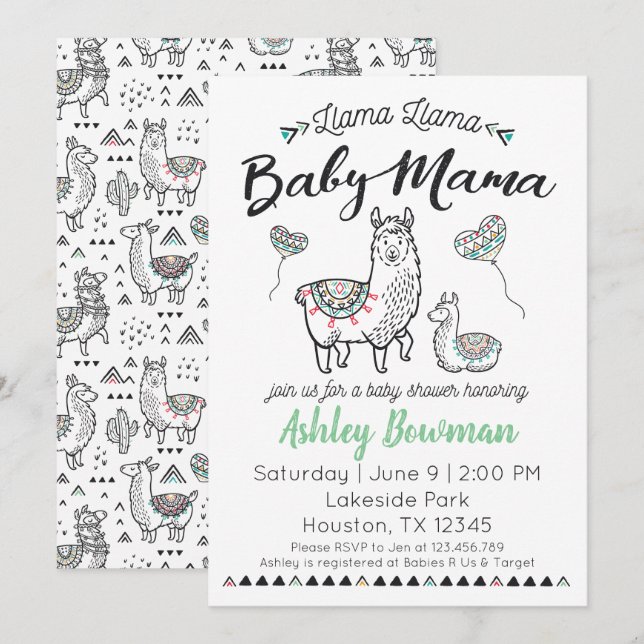 Llama Mama Baby Shower Invitation (Front/Back)