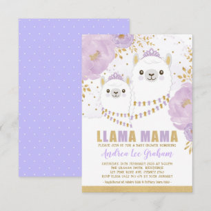 Llama Mama Baby Shower / Purple Gold Floral Fiesta Invitation