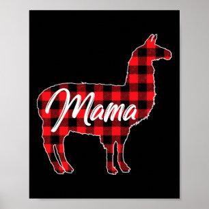 Llama Mama Christmas Red Plaid Matching Family Paj Poster