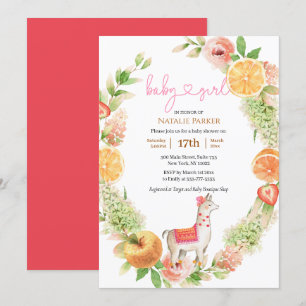 Llama Mama Citrus Floral Greenery Baby Girl Shower Invitation