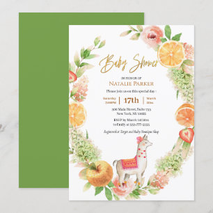 Llama Mama Citrus Floral Greenery Baby Shower Invitation