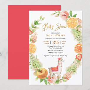 Llama Mama Citrus Floral Greenery Baby Shower  Invitation