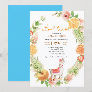 Llama Mama Citrus Greenery Twin Boys Baby Shower Invitation