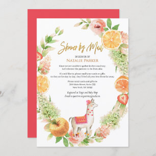 Llama Mama Floral Greenery Baby Shower by Mail Invitation