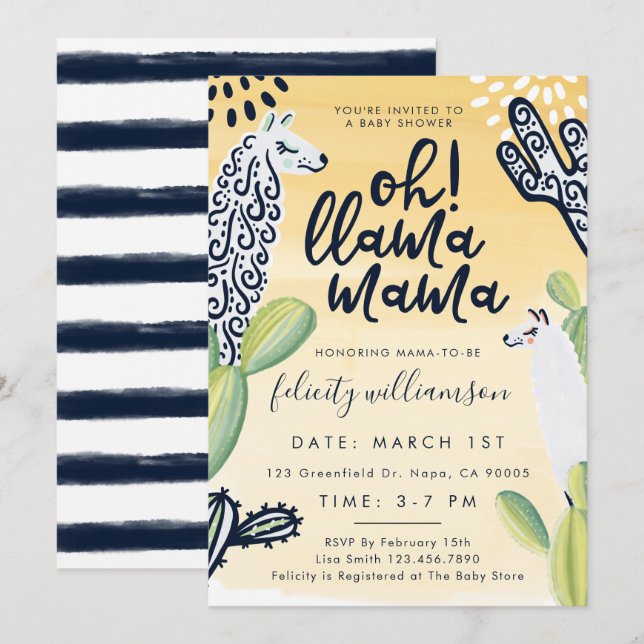 Llama Mama Gender Neutral Baby Shower Invitation (Front/Back)