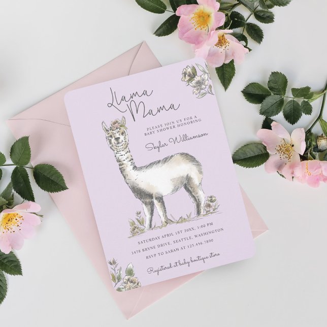 Llama Mamma Watercolor Llama Sketch Baby Shower In Invitation (Llama Mamma Watercolor Llama Sketch Baby Shower In Invitation)