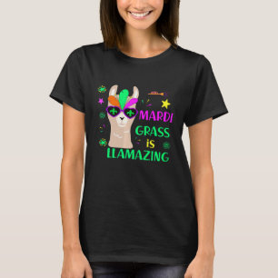 Llama Mardi Grass Feather Mask Parade LLamazing Pr T-Shirt