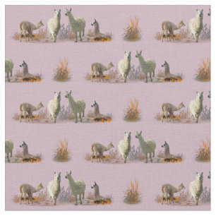 Llama Meadow Fabric (Dusty Pink)