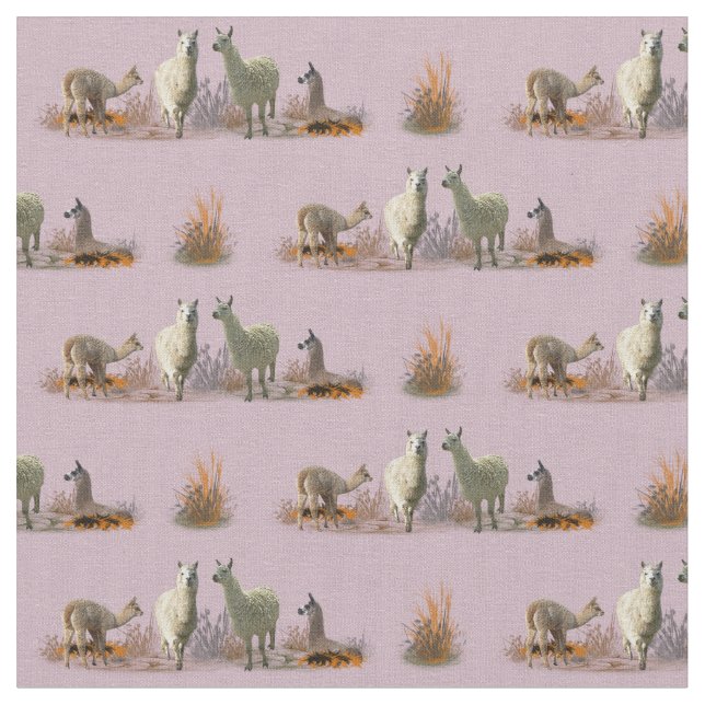 Llama Meadow Fabric (Dusty Pink) (Close Up)