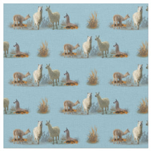 Llama Meadow Fabric (Light Turquoise)