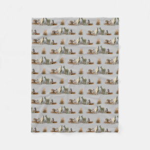 Llama Meadow Fleece Blanket (Grey)