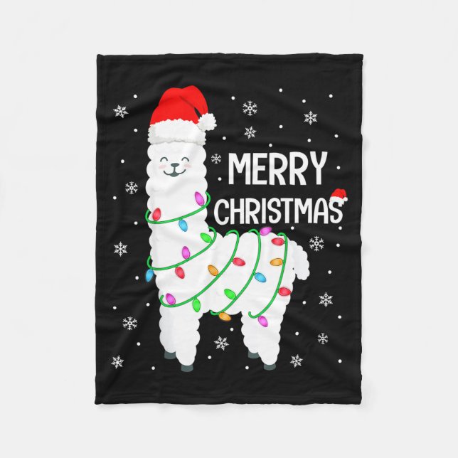 Llama Merry Christmas Kids Funny Llama Christmas L Fleece Blanket (Front)