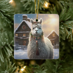 Llama Merry Christmas Ornament, Pet Lover Gift Ceramic Ornament