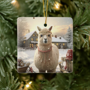 Llama Merry Christmas Ornament, Pet Lover Gift Ceramic Ornament