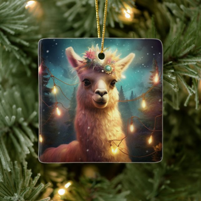 Llama Merry Christmas Ornament, Pet Lover Gift Ceramic Ornament (Tree)