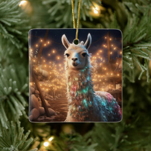 Llama Merry Christmas Ornament, Pet Lover Gift Ceramic Ornament