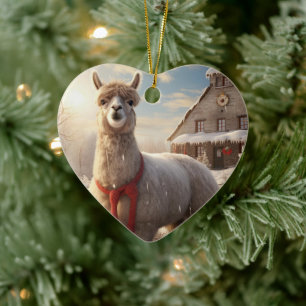Llama Merry Christmas Ornament, Pet Lover Gift Ceramic Tree Decoration