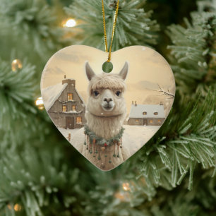Llama Merry Christmas Ornament, Pet Lover Gift Ceramic Tree Decoration