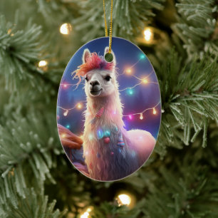 Llama Merry Christmas Ornament, Pet Lover Gift Ceramic Tree Decoration