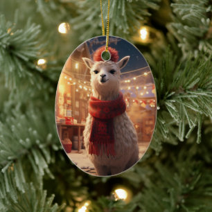 Llama Merry Christmas Ornament, Pet Lover Gift Ceramic Tree Decoration